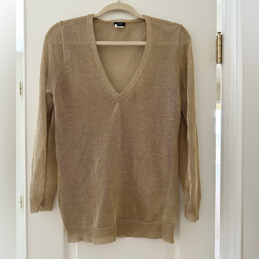 J. Crew Gold Metallic V-Neck Sweater